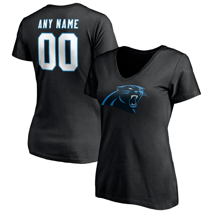 Women's Carolina Panthers Black Team Authentic Personalized Name & Number V-Neck T-Shirt