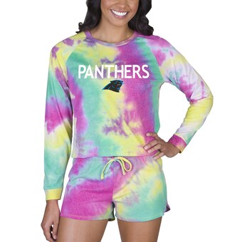 Women's Carolina Panthers Concepts Sport Velodrome Tie-Dye Long Sleeve Top & Shorts Set