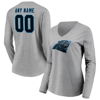 Women's Carolina Panthers Fanatics Gray Team Authentic Custom Long Sleeve V-Neck T-Shirt