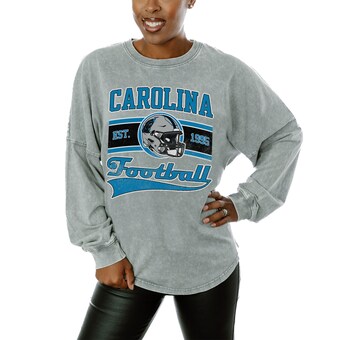 Women's Carolina Panthers  Gameday Couture Gray  Snow Wash Oversized Long Sleeve T-Shirt