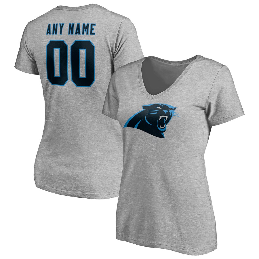 Women's Carolina Panthers Gray Team Authentic Custom V-Neck T-Shirt