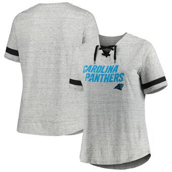 Women's Carolina Panthers Heather Gray Plus Size Lace-Up V-Neck T-Shirt