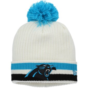 Youth Carolina Panthers New Era White Retro Cuffed Knit Hat with Pom