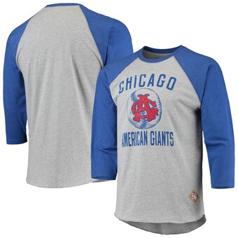 Men's Chicago American Giants Stitches Heathered Gray/Royal Negro League Wordmark Raglan 3/4-Sleeve T-Shirt