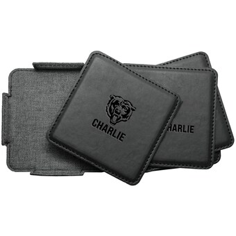 Chicago Bears 4-Pack Personalized Leather Coaster Set