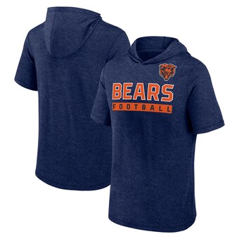 Men's Chicago Bears Fanatics Heather Navy Push Short Sleeve Pullover Hoodie