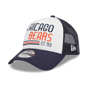 Men's Chicago Bears New Era White/Navy Stacked A-Frame Trucker 9FORTY Adjustable Hat