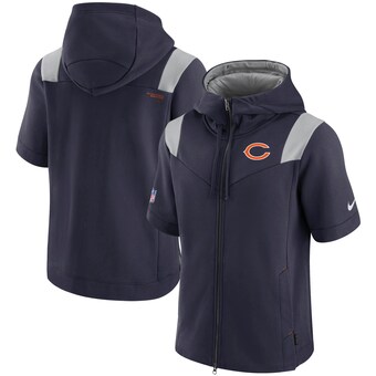 Men's Chicago Bears Nike Navy Sideline Showout Short Sleeve Full-Zip Hoodie