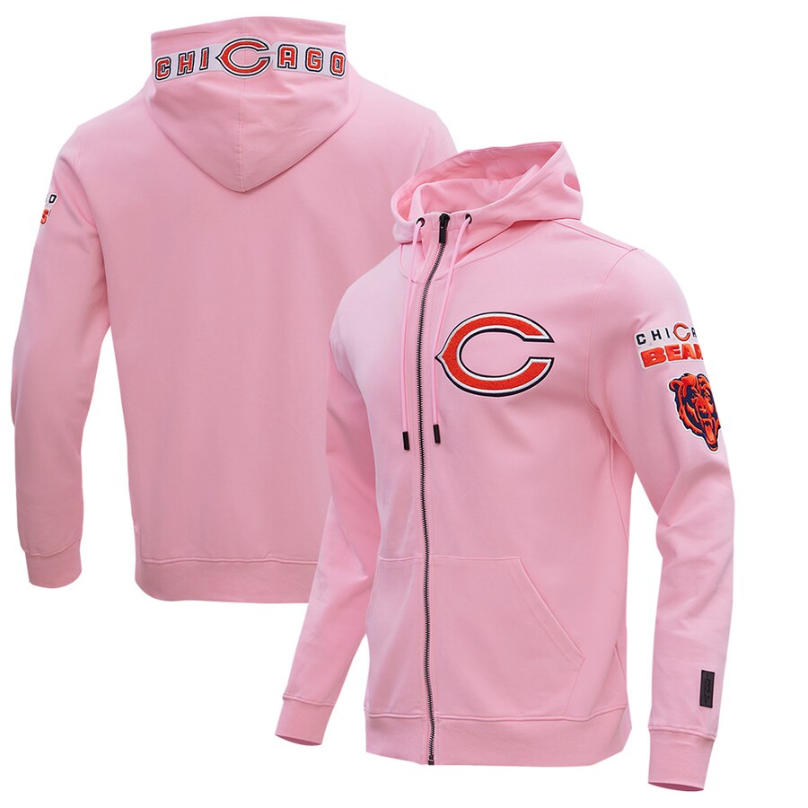 Men's Chicago Bears  Pro Standard Pink Classic Chenille Double Knit Full-Zip Hoodie