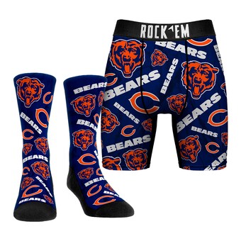 Men's Chicago Bears Rock Em Socks All-Over Logo Underwear and Crew Socks Combo Pack