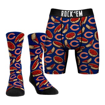 Men's Chicago Bears Rock Em Socks Local Food Deep Dish Pizza Underwear and Crew Socks Combo Pack