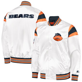 Men's Chicago Bears Starter White/Navy Vintage Satin Full-Snap Varsity Jacket