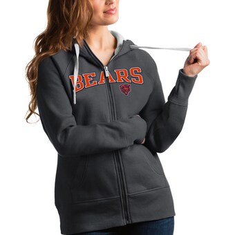 Women's Chicago Bears Antigua Charcoal Wordmark Victory Full-Zip Hoodie