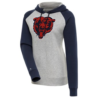 Women's Chicago Bears  Antigua Heather Gray/Navy Victory Raglan Sleeve Pullover Hoodie