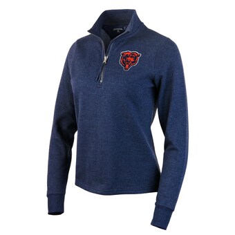 Women's Chicago Bears Antigua Heather Navy Action Quarter-Zip Pullover Sweatshirt