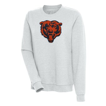 Women's Chicago Bears Antigua Heathered Gray Action Crewneck Chenille Pullover Sweatshirt