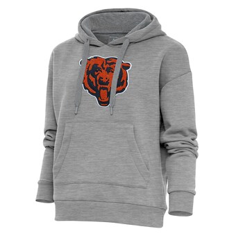 Women's Chicago Bears Antigua Heathered Gray Victory Chenille Pullover Hoodie