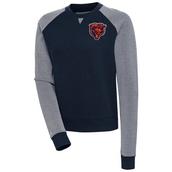 Women's Chicago Bears Antigua Navy Flier Bunker Tri-Blend Pullover Sweatshirt