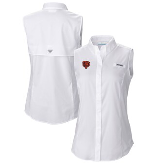 Women's Chicago Bears  Columbia White PFG Tamiami Omni-Shade Sleeveless Button-Up Shirt