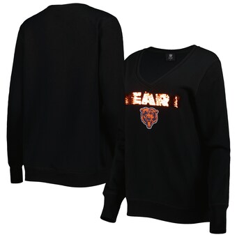 Women's Chicago Bears Cuce Black Sequin Logo V-Neck Pullover Sweatshirt