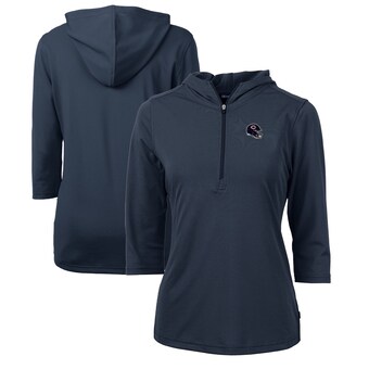 Women's Chicago Bears  Cutter & Buck Navy Helmet Logo DryTec Virtue Eco Pique Recycled 3/4-Sleeve Half-Zip Pullover Hoodie