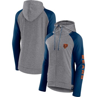 Women's Chicago Bears  Fanatics Heather Gray/College Navy Blind Side Lightweight Full-Zip Hoodie