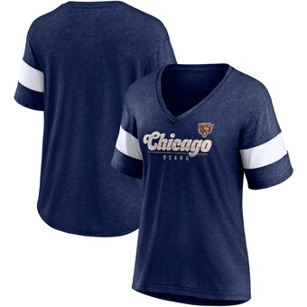 Women's Chicago Bears Fanatics Heather Navy Give It All Half-Sleeve Tri-Blend V-Neck T-Shirt