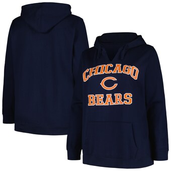 Women's Chicago Bears Fanatics Navy Plus Size Heart and Soul V-Neck Pullover Hoodie