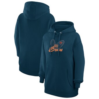 Women's Chicago Bears G-III 4Her by Carl Banks Navy Animal Print Heart Team Graphic Fleece Tri-Blend Pullover Hoodie