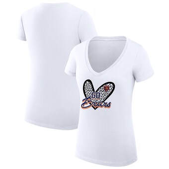 Women's Chicago Bears G-III 4Her by Carl Banks White Leopard Heart Fitted V-Neck T-Shirt