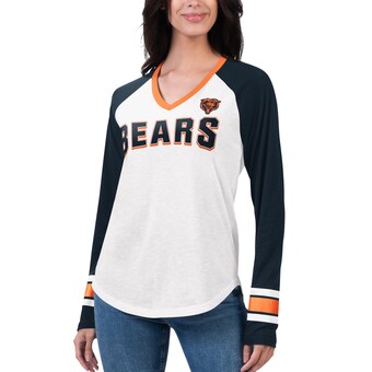 Women's Chicago Bears G-III 4Her by Carl Banks White/Navy Top Team Raglan V-Neck Long Sleeve T-Shirt