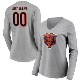 Women's Chicago Bears Gray Team Authentic Custom Long Sleeve V-Neck T-Shirt