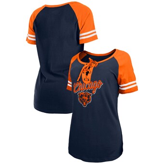 Women's Chicago Bears New Era  Navy/Orange Lightweight Lace-Up Raglan T-Shirt