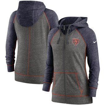 Women's Chicago Bears Nike Heathered Charcoal/Navy Gym Vintage Raglan Full-Zip Hoodie