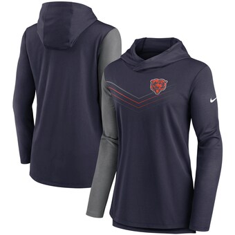 Women's Chicago Bears Nike Navy/Heathered Charcoal Chevron Hoodie Performance Long Sleeve T-Shirt