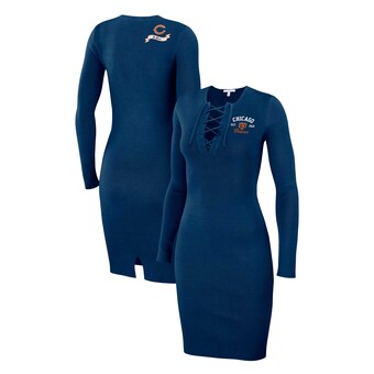 Women's Chicago Bears WEAR by Erin Andrews Navy Lace Up Long Sleeve Dress