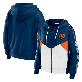 Women's Chicago Bears WEAR by Erin Andrews Navy/White Plus Size Color Block Full-Zip Hoodie