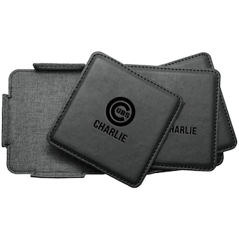 Chicago Cubs 4-Pack Personalized Leather Coaster Set