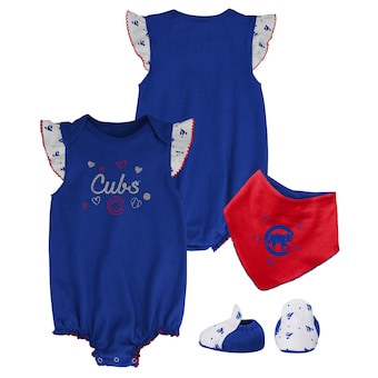 Girls Newborn & Infant Chicago Cubs Royal 3-Piece Home Plate Bodysuit, Bib & Booties Set