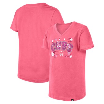 Girls Youth Chicago Cubs New Era Pink Sequin V-Neck T-Shirt