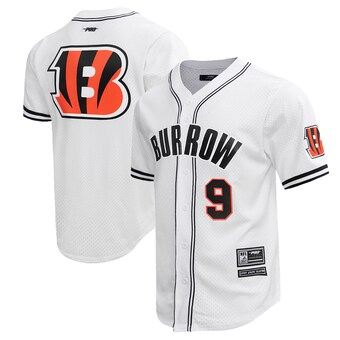 Men's Cincinnati Bengals Joe Burrow Pro Standard White Mesh Baseball Button-Up T-Shirt