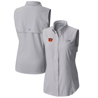 Women's Cincinnati Bengals  Columbia Gray PFG Tamiami Omni-Shade Sleeveless Button-Up Shirt