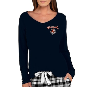 Women's Cincinnati Bengals Concepts Sport Black Marathon Knit Long Sleeve Lightweight V-Neck Lounge T-Shirt