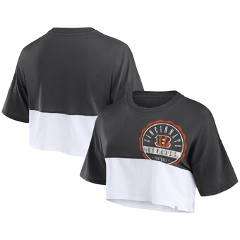 Women's Cincinnati Bengals Fanatics Black/White Boxy Color Split Cropped T-Shirt