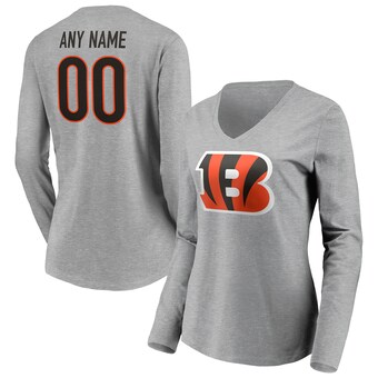 Women's Cincinnati Bengals Fanatics Gray Team Authentic Custom Long Sleeve V-Neck T-Shirt