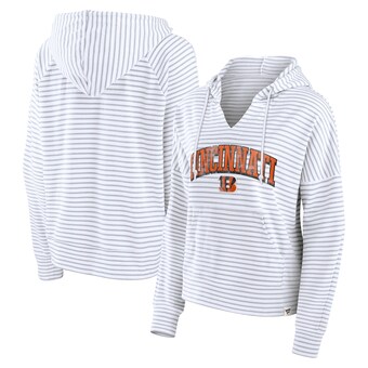 Women's Cincinnati Bengals Fanatics White/Gray Striped Notch Neck Pullover Hoodie