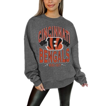 Women's Cincinnati Bengals Gameday Couture Charcoal Long Weekend Premium Fleece Drop Shoulder Pullover Sweatshirt