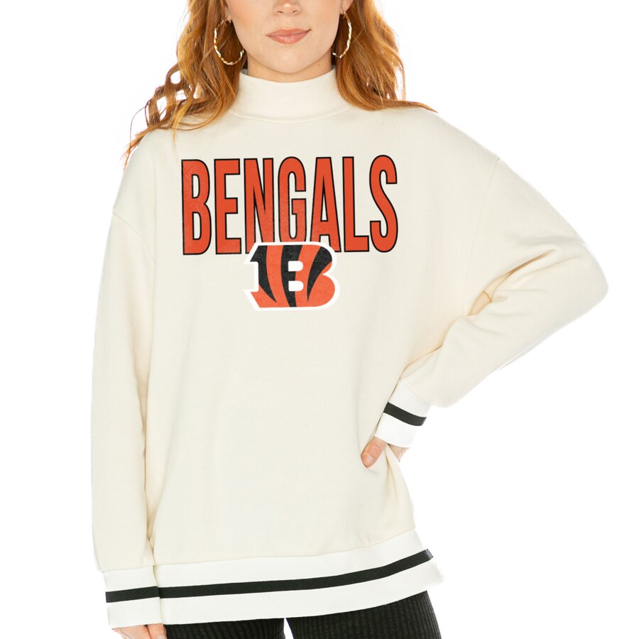 Women's Cincinnati Bengals  Gameday Couture White End Zone Envy Mock Neck Fleece Pullover Sweatshirt