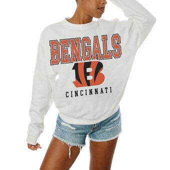 Women's Cincinnati Bengals  Gameday Couture White  Sunday Drives Oversized Crewneck Pullover Sweatshirt