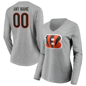 Women's Cincinnati Bengals Gray Team Authentic Custom Long Sleeve V-Neck T-Shirt